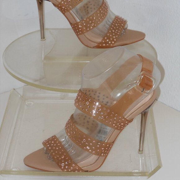 BEBE RHINESTONE CLASSIC STRAPPY SHOES SIZE 6 MEDIUM - Picture 1 of 8